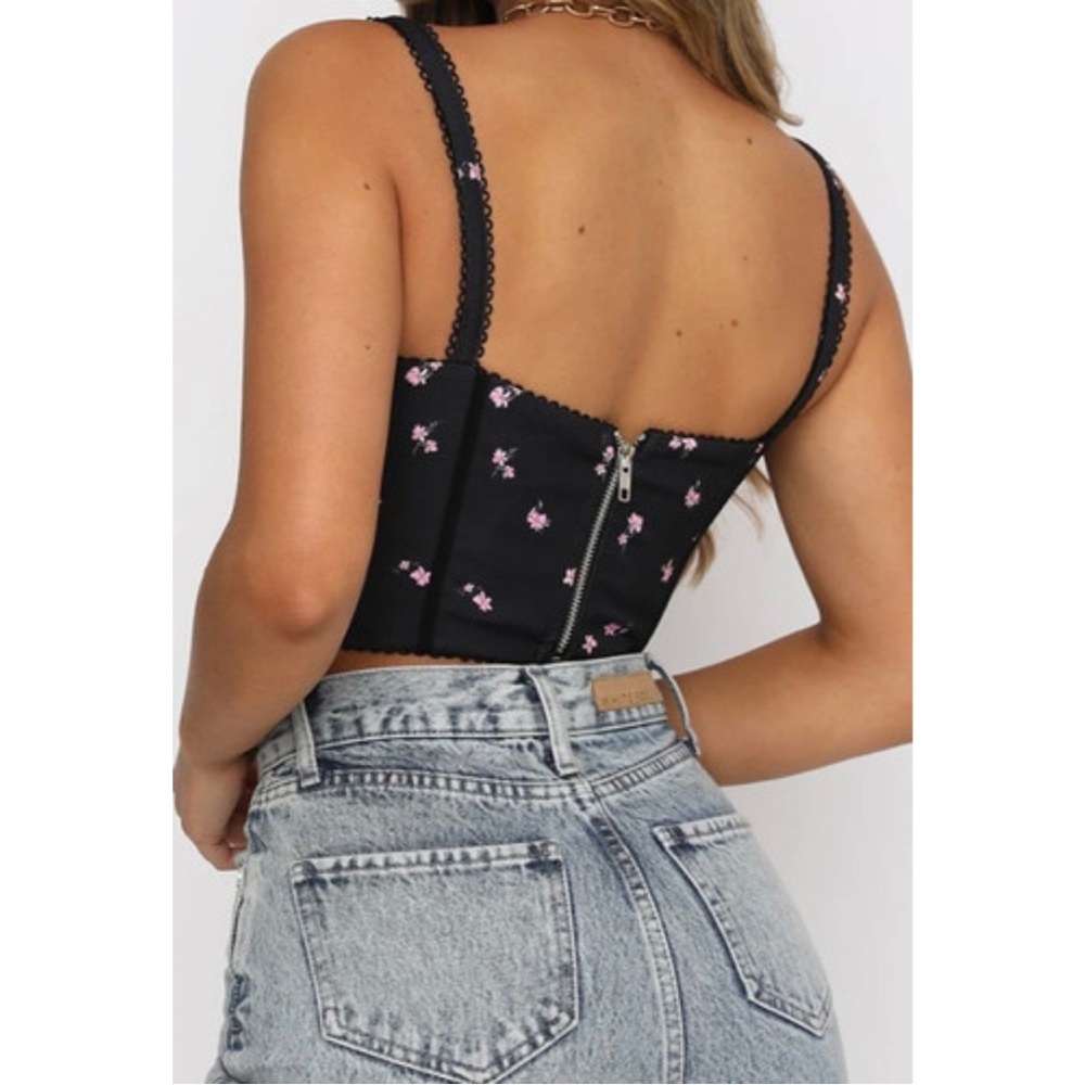 White Fox Weekend Love Bustier Top in Black Floral - Picture 2 of 5